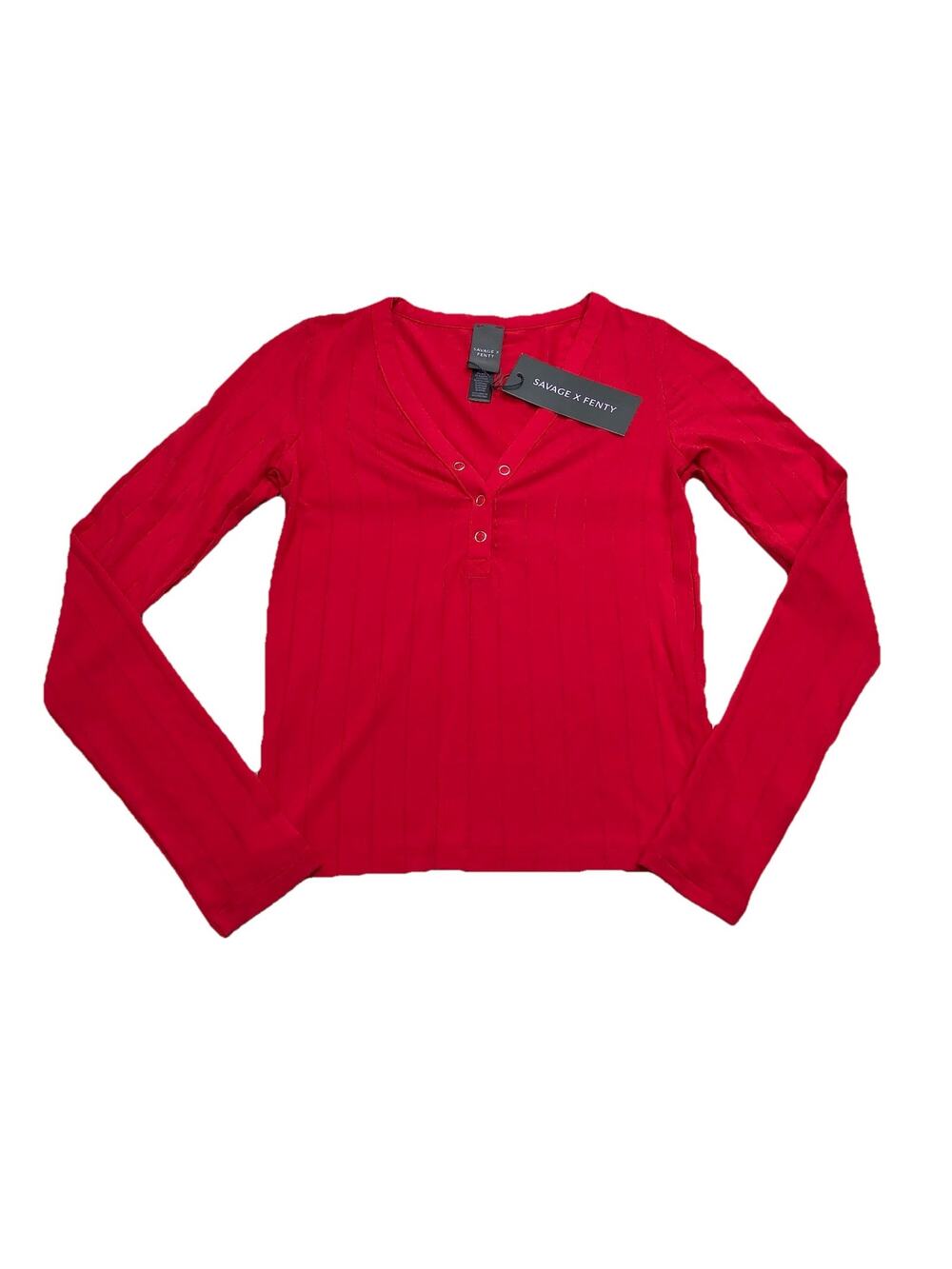 Savage x Fenty Sleek Stitch Modal Sleep Henley Top Size XS Red Loungewear
